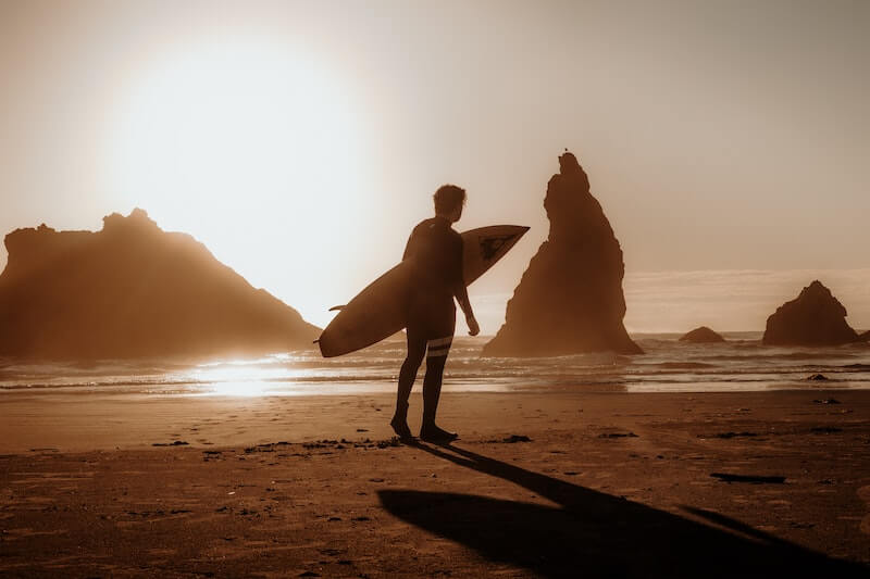Surfing at Bandon Beach, Oregon